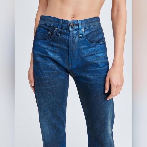 NWT Rag & Bone Maya High Rise Ankle Straight  Jean in Metallic Indigo $355 💙 24 - Picture 7 of 16